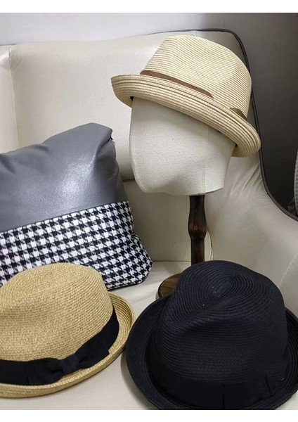 Erkekler ve Kadınlar Için Yazlık Hasır Şapka, Kıvrık Silindir Şapka, Ingiliz Caz Şapkası, Güneşten Korunma, Tatil Plaj Şapkası (Yurt Dışından)