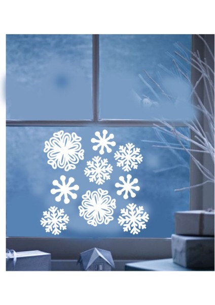 Tekno Trust Yılbaşı Süslemesi Farklı Farklı Kar Taneleri Sticker Yapıştırma 115X115CM - Beyaz
