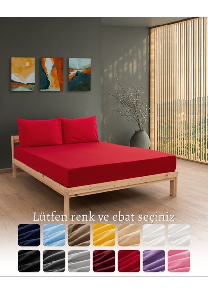 Ranforce-Pamuklu Çift Kişilik Lastikli Çarşaf Takımı 140x200-Kırmızı