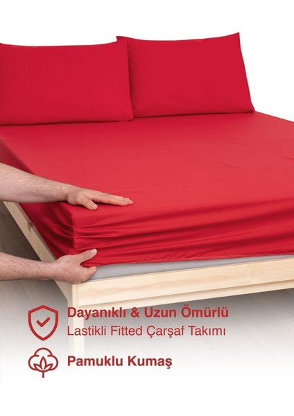 Ranforce-Pamuklu Çift Kişilik Lastikli Çarşaf Takımı 140x200-Kırmızı fiyatları
