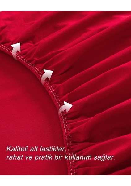 Ranforce-Pamuklu Çift Kişilik Lastikli Çarşaf Takımı 140x200-Kırmızı fırsatları