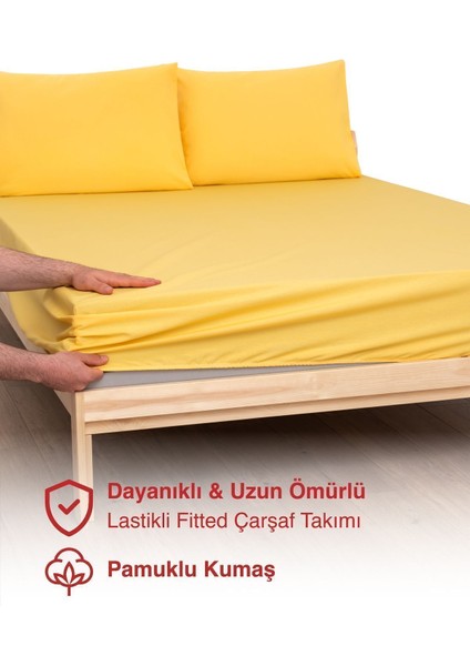 Sarı Renkli Lastikli Tek Kişilik Çarşaf Takımı (Pamuklu Nevresim Kumaşı, Yastık Kılıflı)