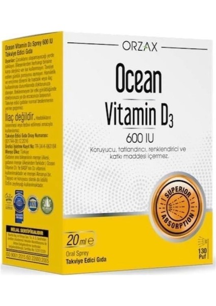 Ocean Vitamin D3 600 Iu Oral Sprey 20 ml