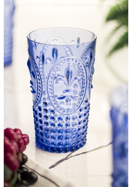 Akrilik Mavi Tekli Uzun Bardak & Su Meşrubat Bardağı 750 ml