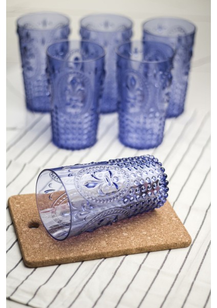 Akrilik Mavi Tekli Uzun Bardak & Su Meşrubat Bardağı 750 ml