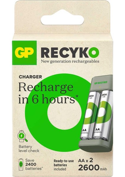 Gp Recyko E221 2 x 2600 Mah R6 AA Pilli Pil Şarj Cihazı (-E221/270AHCER21-2GTLB2)