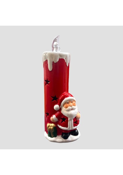 Es Home Collection Kırmızı Noel Baba Kardan Adam Tasarım Yılbaşı Temalı Pilli Mum Biblosu