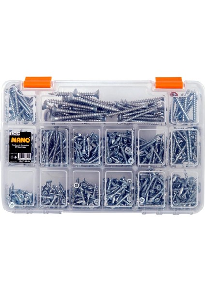 All Essential Fasteners Netzerkoz 555 Parça Vida 12 Çeşit Sunta Vidası Seti - Organizerlı Vida Seti