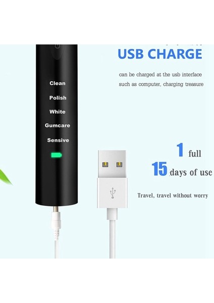 Ultrasonik Sonic Elektrikli Diş Fırçası Şarj Diş Fırçaları Yıkanabilir Elektronik Beyazlatma Diş Yetişkin Zamanlayıcı Fırçası, Siyah (Yurt Dışından) fırsatları