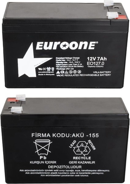 EUROONE EO127.0 12 VOLT - 7 AMPER AKÜ (150 X 65 X 90 MM)