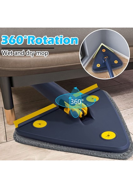 360° Dönebilen Ayarlanabilir Temizlik Mopu - Otomatik Su Sıkma Fonksiyonlu Geliştirilmiş Üçgen Temizlik Mopu Mop Mavi (Yurt Dışından)