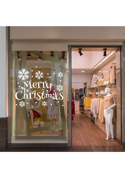 Tekno Trust Yılbaşı Süslemeleri Merry Christmas Kar Taneleri Vitrin Düzenlemesi 76X115 cm - Beyaz fiyatları