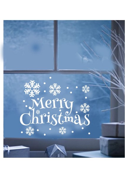 Tekno Trust Yılbaşı Süslemeleri Merry Christmas Kar Taneleri Vitrin Düzenlemesi 76X115 cm - Beyaz modelleri
