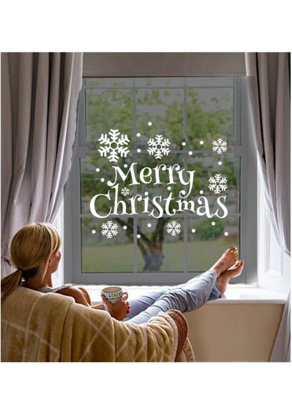 Tekno Trust Yılbaşı Süslemeleri Merry Christmas Kar Taneleri Vitrin Düzenlemesi 76X115 cm - Beyaz fırsatları