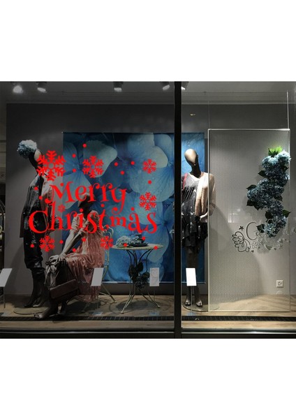 Tekno Trust Yılbaşı Süslemeleri Merry Christmas Kar Taneleri Vitrin Düzenlemesi 76X115 cm - Kırmızı