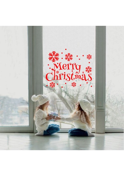 Tekno Trust Yılbaşı Süslemeleri Merry Christmas Kar Taneleri Vitrin Düzenlemesi 76X115 cm - Kırmızı