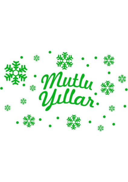 Tekno Trust Yılbaşı Süslemeleri Mutlu Yıllar Kar Taneleri Vitrin Cam Vitrin Düzenlemesi 76X115 cm - Yeşil