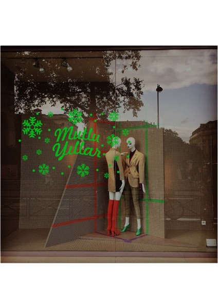 Tekno Trust Yılbaşı Süslemeleri Mutlu Yıllar Kar Taneleri Vitrin Cam Vitrin Düzenlemesi 76X115 cm - Yeşil fiyatları