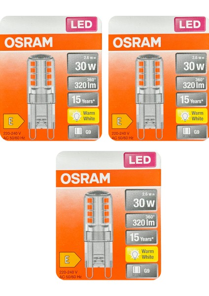 2,6W (30W) 2700K (Sarı Işık) G9 Duylu LED Kapsül Ampul (3 Adet)