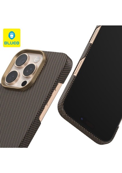 Plain Weave Apple iPhone 16 Pro Max Uyumlu Air Aramid Fiber Magsafe Gold Telefon Kılıfı