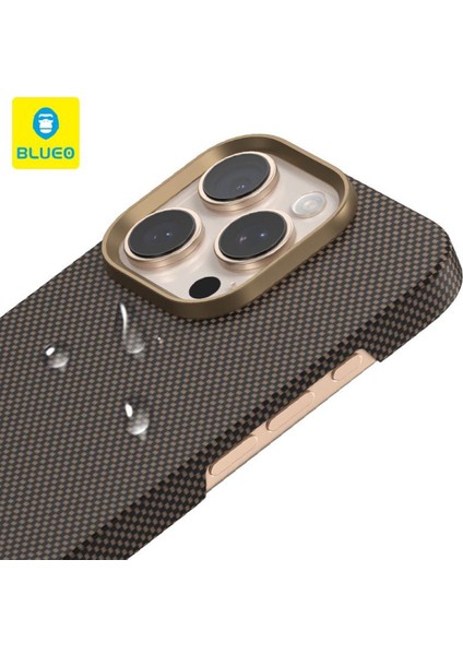 Plain Weave Apple iPhone 16 Pro Max Uyumlu Air Aramid Fiber Magsafe Gold Telefon Kılıfı