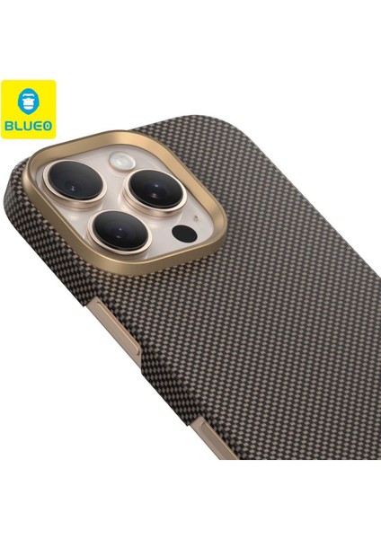 Plain Weave Apple iPhone 16 Pro Max Uyumlu Air Aramid Fiber Magsafe Gold Telefon Kılıfı