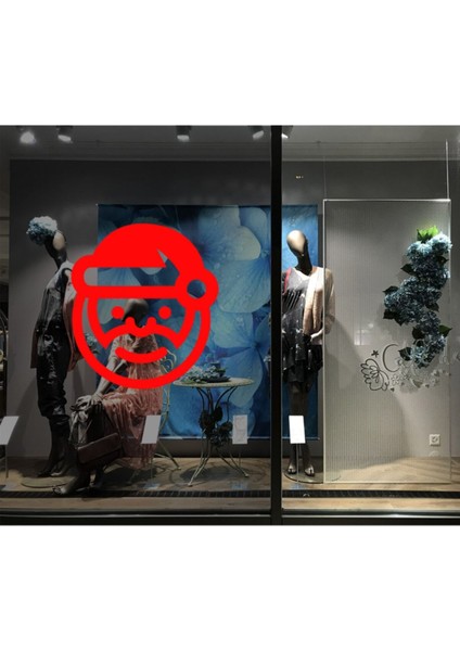 Tekno Trust Kırmızı Yılbaşı Süslemeleri Sevimli Noel Baba Emojisi Vitrin Çıkartması 88X100CM -
