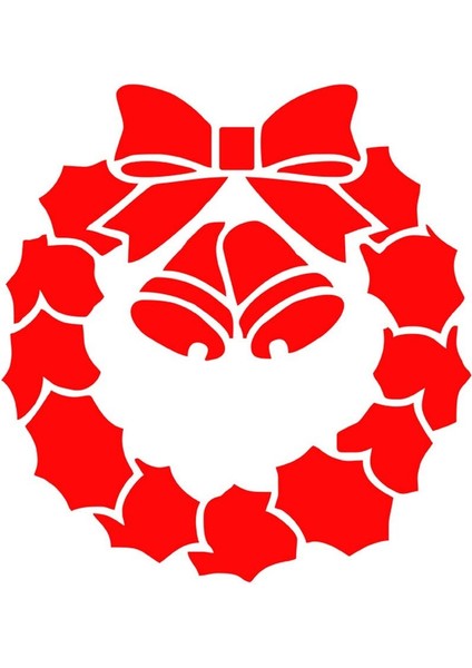 Tekno Trust Kırmızı Silindir Görünümlü Zil ve Taç Yaprak Süslemeleri Kapı Cam Vitrin Yılbaşı Süslemeleri