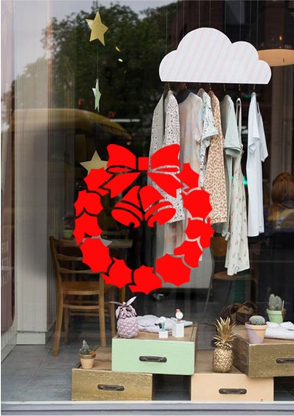 Tekno Trust Kırmızı Silindir Görünümlü Zil ve Taç Yaprak Süslemeleri Kapı Cam Vitrin Yılbaşı Süslemeleri modelleri