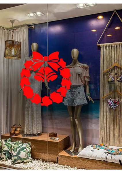 Tekno Trust Kırmızı Silindir Görünümlü Zil ve Taç Yaprak Süslemeleri Kapı Cam Vitrin Yılbaşı Süslemeleri fırsatları