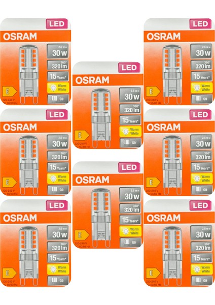 2,6W (30W) 2700K (Sarı Işık) G9 Duylu LED Kapsül Ampul (8 Adet)