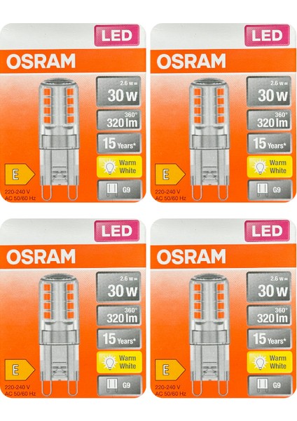 2,6W (30W) 2700K (Sarı Işık) G9 Duylu LED Kapsül Ampul (4 Adet)