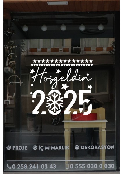 Tekno Trust Hoşgeldin 2023 Yazısı ve Kar Tanesi Cam Vitrin Mağaza Süslemeleri - Beyaz modelleri