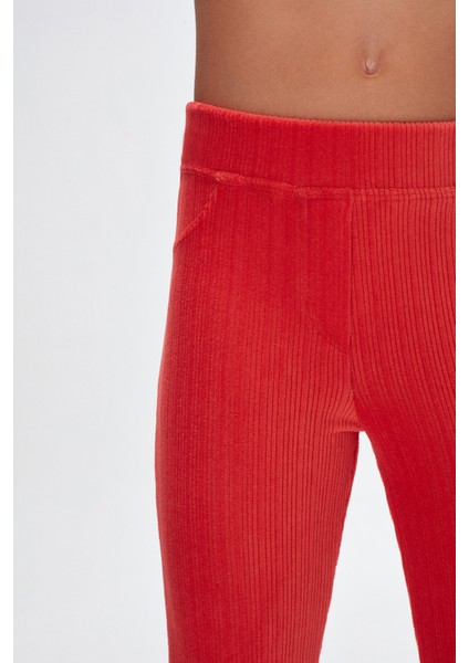 Nar Çiçeği Kız Çocuk Cepli Fitilli Kadife Tayt modelleri