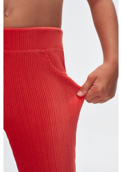 Nar Çiçeği Kız Çocuk Cepli Fitilli Kadife Tayt fırsatları