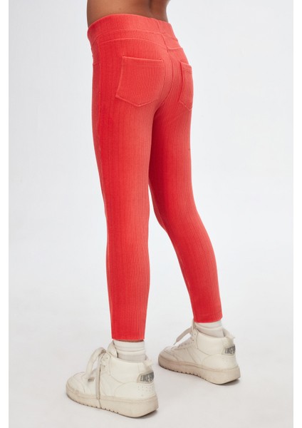 Nar Çiçeği Kız Çocuk Cepli Fitilli Kadife Tayt indirimleri