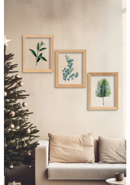 Regina Ocaliptus 3 Parça Ahşap Çerçeveli Cam Üstü Baskı Tablo Seti 28 x 66 cm