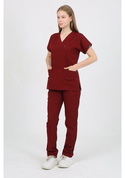 Daisy V Yaka Bordo Unisex Uniforma (Likralı) 2xs - Takım - Hayır İsim Yazılmasın