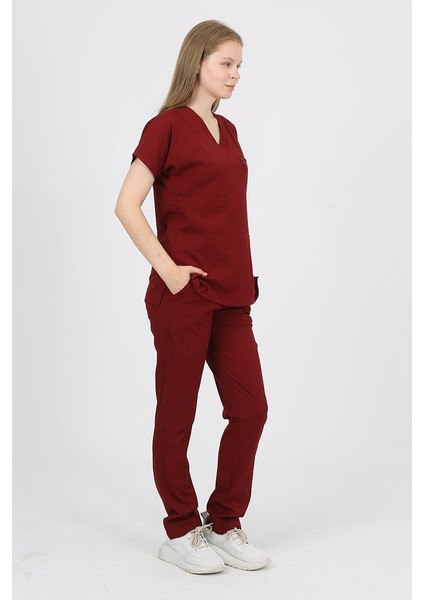Daisy V Yaka Bordo Unisex Uniforma (Likralı) 2xs - Takım - Hayır İsim Yazılmasın