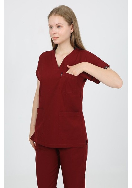 Daisy V Yaka Bordo Unisex Uniforma (Likralı) 2xs - Takım - Hayır İsim Yazılmasın