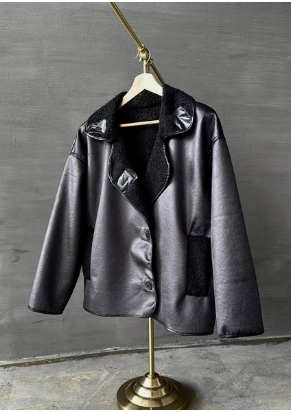 Nubuk Deri Içi Peluşlu Oversize Kadın Düğmeli Mont modelleri