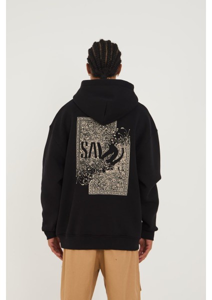 Kapüşonlu Ön Arka Saw Baskı Oversize Erkek Sweatshirt fiyatları