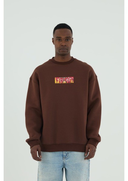 0 Yaka Future Baskı Oversize Erkek Sweatshirt