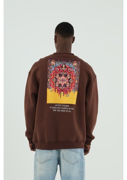 0 Yaka Future Baskı Oversize Erkek Sweatshirt