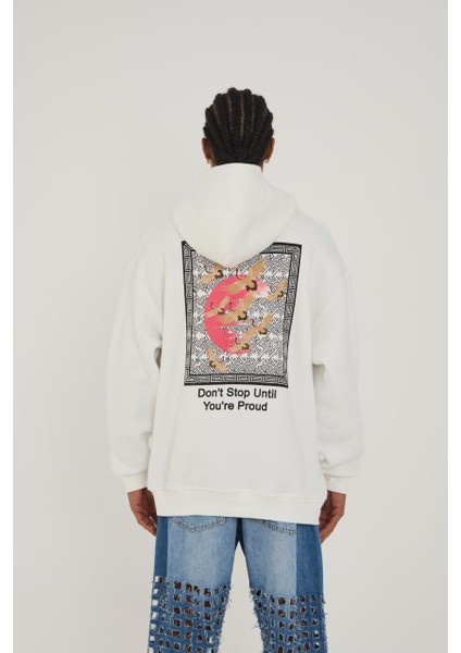 Kapüşonlu Kuş Baskı Oversize Erkek Sweatshirt