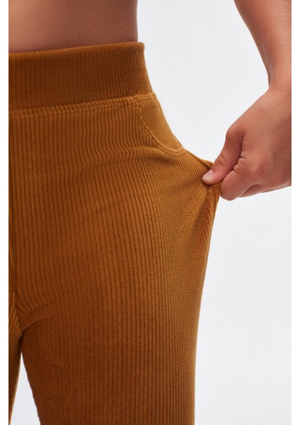 Hardal Kız Çocuk Sahte Cepli Fitilli Kadife Tayt fırsatları