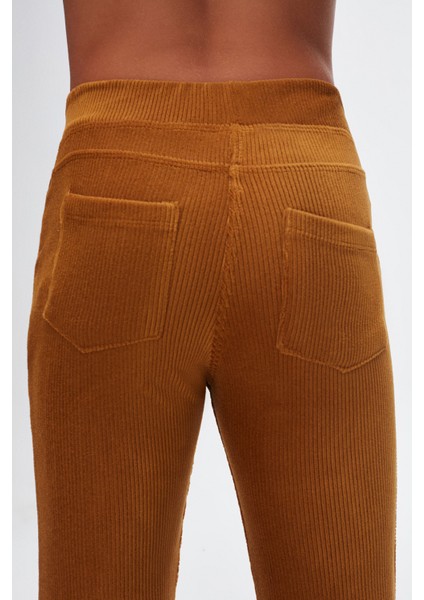 Hardal Kız Çocuk Sahte Cepli Fitilli Kadife Tayt indirimleri