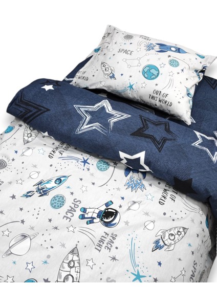 %100 Pamuk Bebek/Çocuk Yastık Çarşaf Yorgan Seti Uzay Desen/lacivert Yıldızlı fiyatları