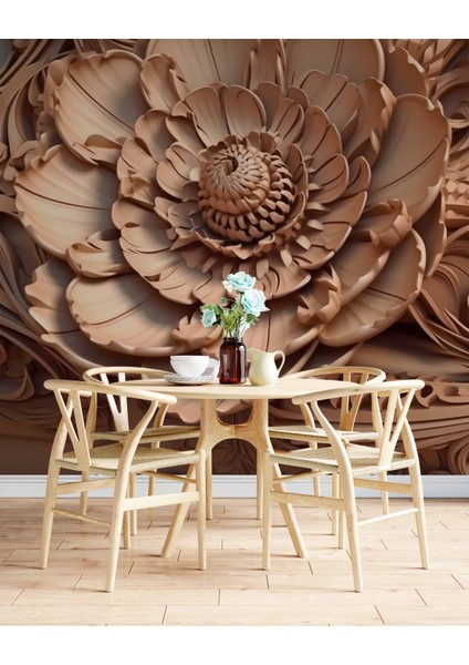 3 Boyutlu Açan Çiçek Figürlü Ağaç Oyma Desenli Duvar Kağıdı indirimleri
