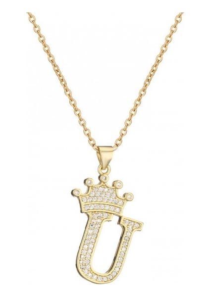 Kadın Takı Kolyeler - Ingiliz Kadın U Harfli Taç Kolye Kolye Paslanmaz Çelik Zincir Zirkon (Yurt Dışından)